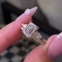 Smaragdschliff Diamantweiß 925er Sterlingsilber Gelbgold Art-Déco Trauring-Set