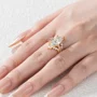 Ovalschliff Diamant Weiß Einfügen Sterling Silber Gelbgold Hidden Halo Jacke Ring-Set