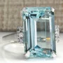 Aquamarinblau Smaragdschliff 925er Sterlingsilber Klassisch Verlobungsring