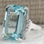 Aquamarinblau Smaragdschliff 925er Sterlingsilber Klassisch Verlobungsring