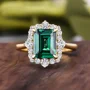 Smaragdschliff Smaragdgrün Gelbgold Halo Verlobungsring aus 925er Sterlingsilber