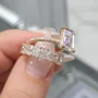 Smaragdschliff Diamantweiß Gelbgold Klassisch Ring-Sets aus 925er Sterlingsilber