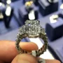 Smaragdschliff Diamantweiß 925er Sterlingsilber 3-Steine Brautset