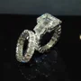 Smaragdschliff Diamantweiß 925er Sterlingsilber 3-Steine Brautset