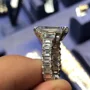 Smaragdschliff Diamantweiß 925er Sterlingsilber 3-Steine Brautset