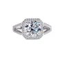 Rundschliff Moissanite Diamantweiß 925er Sterlingsilber Halo Verlobungsring